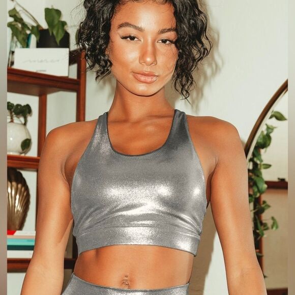 🆕 All Fenix Liquid Silver Racerback Sports Bra - Picture 2 of 9
